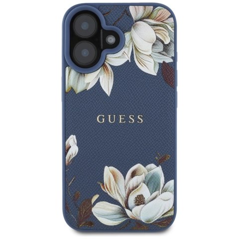 Etui Guess Grained Printed Flower Pattern MagSafe do iPhone 16 niebieski Etui Guess Grained Printed Flower Pattern MagSafe do iPhone 16 niebieski