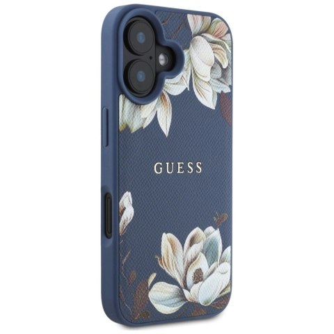 Etui Guess Grained Printed Flower Pattern MagSafe do iPhone 16 niebieski Etui Guess Grained Printed Flower Pattern MagSafe do iPhone 16 niebieski