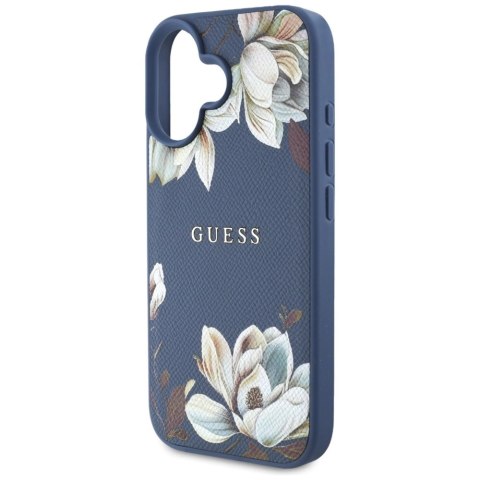 Etui Guess Grained Printed Flower Pattern MagSafe do iPhone 16 niebieski Etui Guess Grained Printed Flower Pattern MagSafe do iPhone 16 niebieski