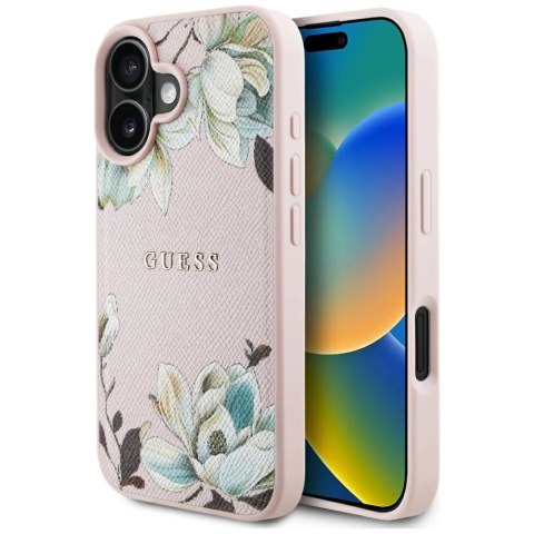 Etui Guess Grained Printed Flower Pattern MagSafe do iPhone 16 różowy Etui Guess Grained Printed Flower Pattern MagSafe do iPhone 16 różowy