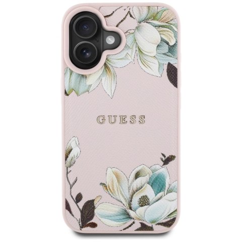 Etui Guess Grained Printed Flower Pattern MagSafe do iPhone 16 różowy Etui Guess Grained Printed Flower Pattern MagSafe do iPhone 16 różowy