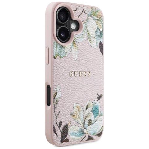 Etui Guess Grained Printed Flower Pattern MagSafe do iPhone 16 różowy Etui Guess Grained Printed Flower Pattern MagSafe do iPhone 16 różowy