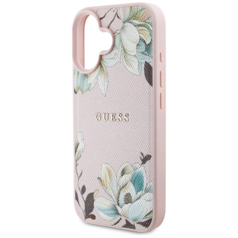 Etui Guess Grained Printed Flower Pattern MagSafe do iPhone 16 różowy Etui Guess Grained Printed Flower Pattern MagSafe do iPhone 16 różowy