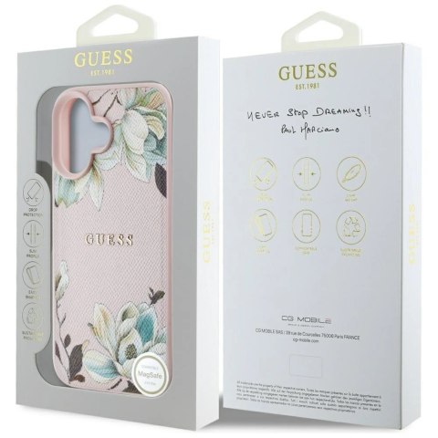 Etui Guess Grained Printed Flower Pattern MagSafe do iPhone 16 różowy Etui Guess Grained Printed Flower Pattern MagSafe do iPhone 16 różowy