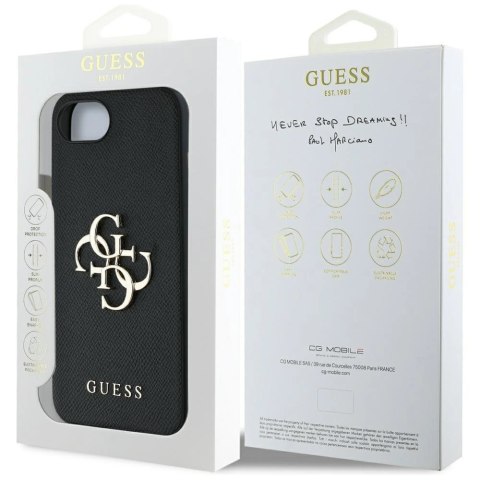 Etui Guess PU Grained 4G Metal Logo na iPhone 16e - czarne Etui Guess PU Grained 4G Metal Logo na iPhone 16e - czarne