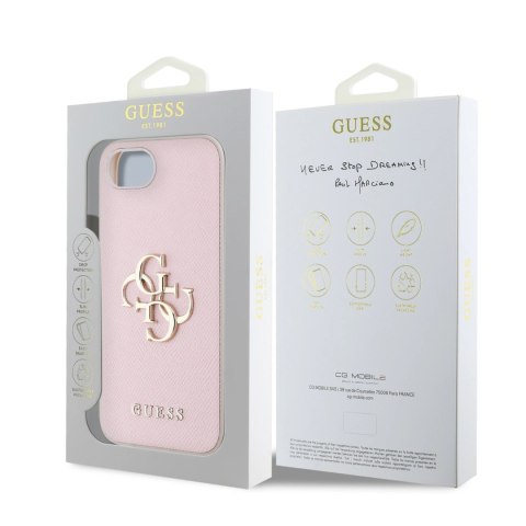 Etui Guess PU Grained 4G Metal Logo na iPhone 16e - różowe Etui Guess PU Grained 4G Metal Logo na iPhone 16e - różowe