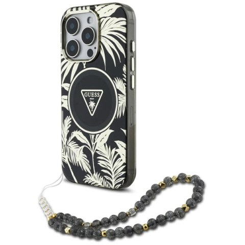 Etui Guess Palm Trees Triangle Pearl Strap MagSafe do iPhone 16 Pro czarny Etui Guess Palm Trees Triangle Pearl Strap MagSafe do iPhone 16 Pro czarny