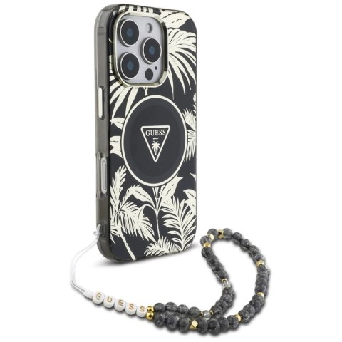 Etui Guess Palm Trees Triangle Pearl Strap MagSafe do iPhone 16 Pro czarny Etui Guess Palm Trees Triangle Pearl Strap MagSafe do iPhone 16 Pro czarny