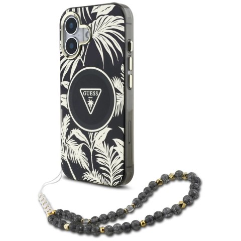 Etui Guess Palm Trees Triangle Pearl Strap MagSafe do iPhone 16 czarny Etui Guess Palm Trees Triangle Pearl Strap MagSafe do iPhone 16 czarny