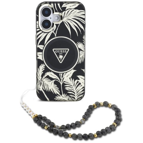Etui Guess Palm Trees Triangle Pearl Strap MagSafe do iPhone 16 czarny Etui Guess Palm Trees Triangle Pearl Strap MagSafe do iPhone 16 czarny