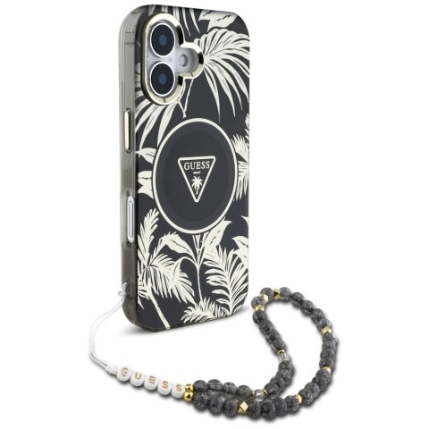 Etui Guess Palm Trees Triangle Pearl Strap MagSafe do iPhone 16 czarny Etui Guess Palm Trees Triangle Pearl Strap MagSafe do iPhone 16 czarny