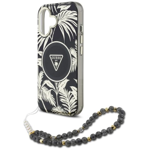 Etui Guess Palm Trees Triangle Pearl Strap MagSafe do iPhone 16 czarny Etui Guess Palm Trees Triangle Pearl Strap MagSafe do iPhone 16 czarny