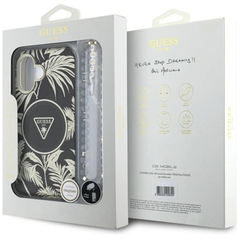 Etui Guess Palm Trees Triangle Pearl Strap MagSafe do iPhone 16 czarny Etui Guess Palm Trees Triangle Pearl Strap MagSafe do iPhone 16 czarny