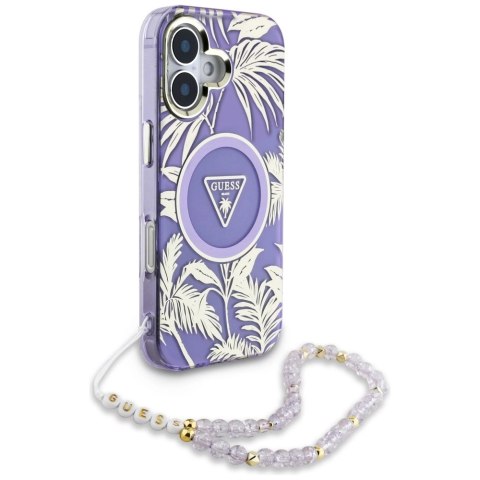 Etui Guess Palm Trees Triangle Pearl Strap MagSafe do iPhone 16 fioletowy Etui Guess Palm Trees Triangle Pearl Strap MagSafe do iPhone 16 fioletowy