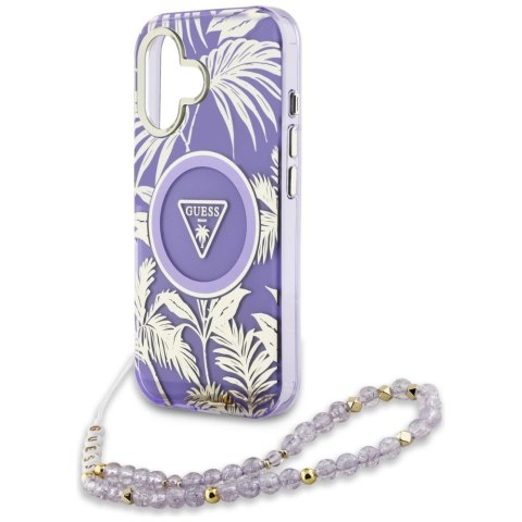 Etui Guess Palm Trees Triangle Pearl Strap MagSafe do iPhone 16 fioletowy Etui Guess Palm Trees Triangle Pearl Strap MagSafe do iPhone 16 fioletowy