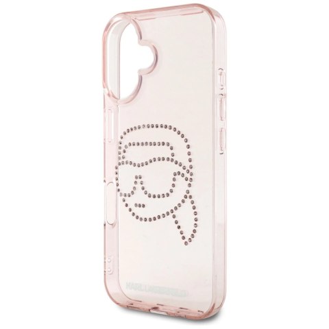 Etui Karl Lagerfeld IML Rhinestones Karl Head do iPhone 16 różowy