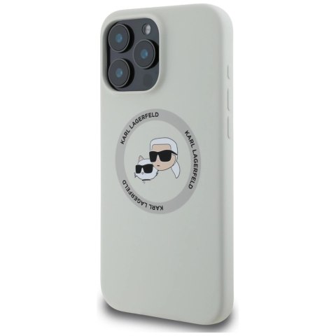 Etui Karl Lagerfeld Silicone Double Heads And Circle MagSafe do iPhone 16 Pro Max beżowy