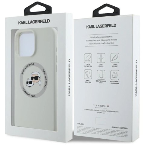 Etui Karl Lagerfeld Silicone Double Heads And Circle MagSafe do iPhone 16 Pro Max beżowy