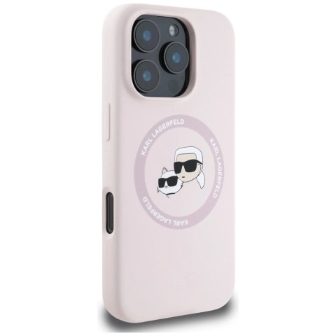 Etui Karl Lagerfeld Silicone Double Heads And Circle MagSafe do iPhone 16 Pro Max różowy Etui Karl Lagerfeld Silicone Double Heads And Circle MagSafe do iPhone 16 Pro Max różowy