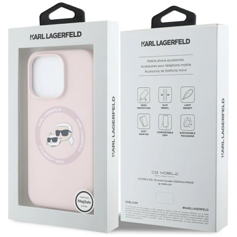 Etui Karl Lagerfeld Silicone Double Heads And Circle MagSafe do iPhone 16 Pro Max różowy Etui Karl Lagerfeld Silicone Double Heads And Circle MagSafe do iPhone 16 Pro Max różowy