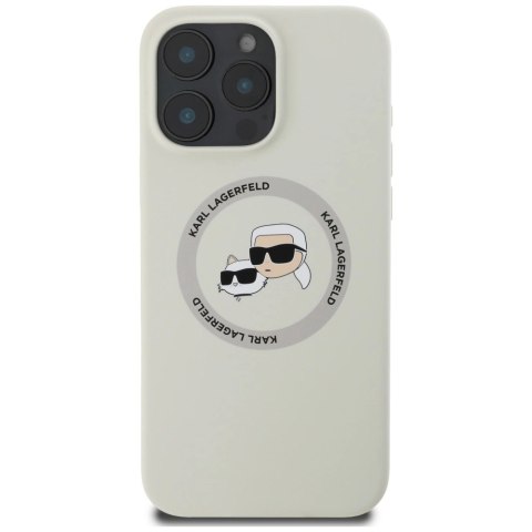 Etui Karl Lagerfeld Silicone Double Heads And Circle MagSafe do iPhone 16 Pro beżowy