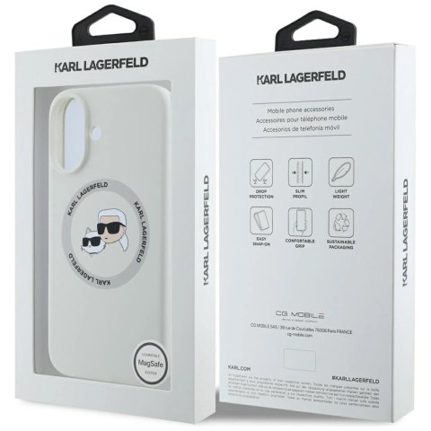 Etui Karl Lagerfeld Silicone Double Heads And Circle MagSafe do iPhone 16 beżowy