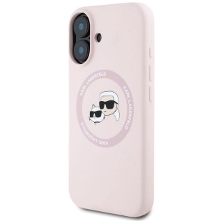 Etui Karl Lagerfeld Silicone Double Heads And Circle MagSafe do iPhone 16 różowy