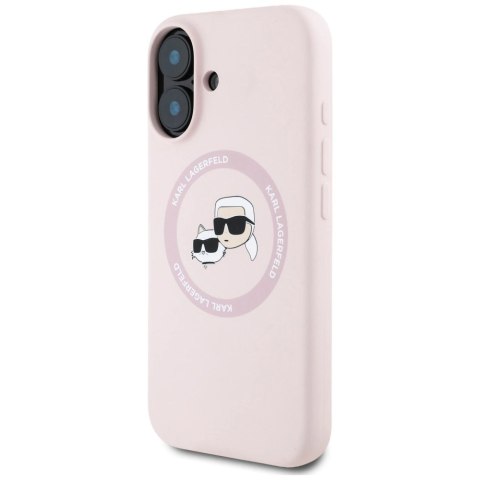 Etui Karl Lagerfeld Silicone Double Heads And Circle MagSafe do iPhone 16 różowy