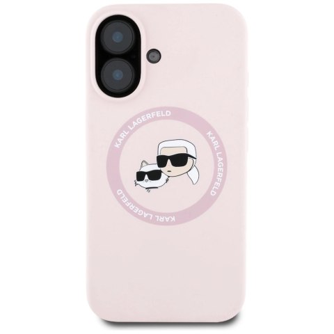 Etui Karl Lagerfeld Silicone Double Heads And Circle MagSafe do iPhone 16 różowy
