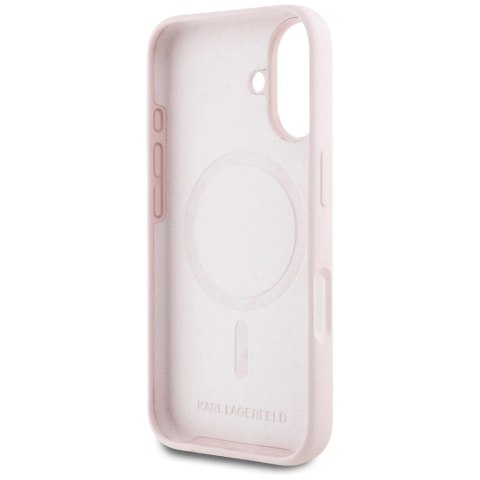 Etui Karl Lagerfeld Silicone Double Heads And Circle MagSafe do iPhone 16 różowy