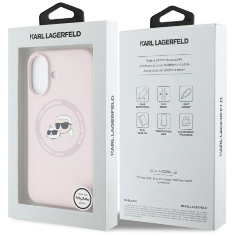 Etui Karl Lagerfeld Silicone Double Heads And Circle MagSafe do iPhone 16 różowy