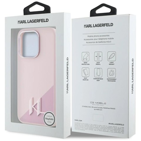 Etui Karl Lagerfeld Silicone Shadow Metal Initial MagSafe do iPhone 15 Pro Max różowy
