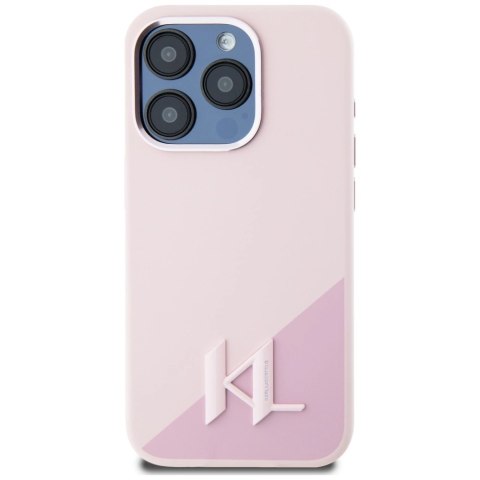 Etui Karl Lagerfeld Silicone Shadow Metal Initial MagSafe do iPhone 15 Pro różowy