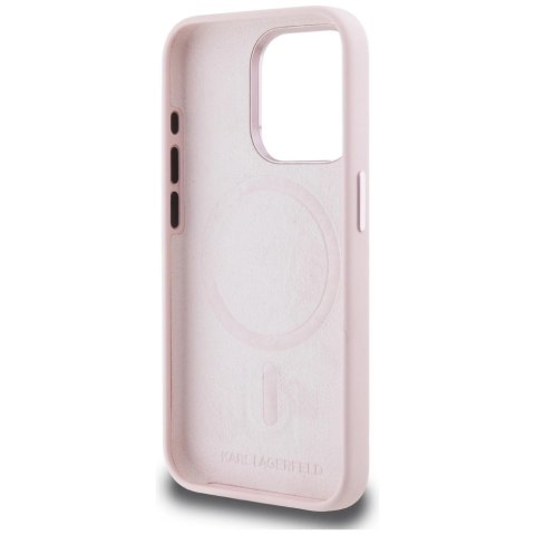 Etui Karl Lagerfeld Silicone Shadow Metal Initial MagSafe do iPhone 15 Pro różowy