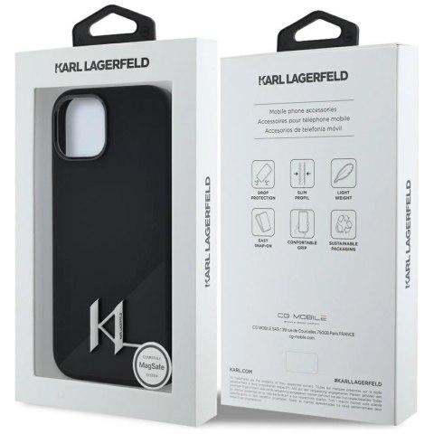 Etui Karl Lagerfeld Silicone Shadow Metal Initial MagSafe do iPhone 15 czarny Etui Karl Lagerfeld Silicone Shadow Metal Initial MagSafe do iPhone 15 czarny