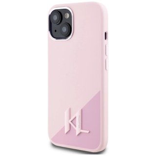 Etui Karl Lagerfeld Silicone Shadow Metal Initial MagSafe do iPhone 15 różowy