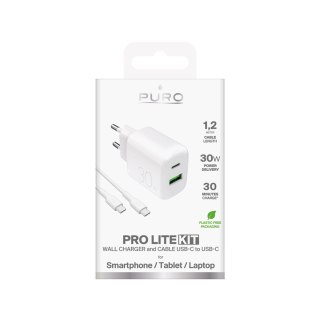 Ładowarka sieciowa Puro PROLITE 30W USB-A / USB-C + kabel USB-C - USB-C 1.2m - biała