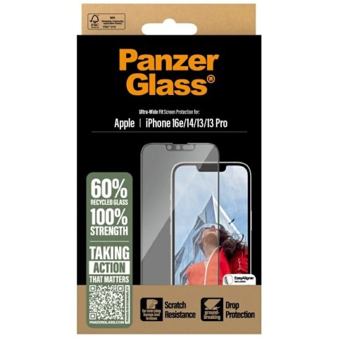 Szkło hartowane PanzerGlass Ultra-Wide Fit na iPhone 13 / 13 Pro / 14 / 16e - przezroczyste
