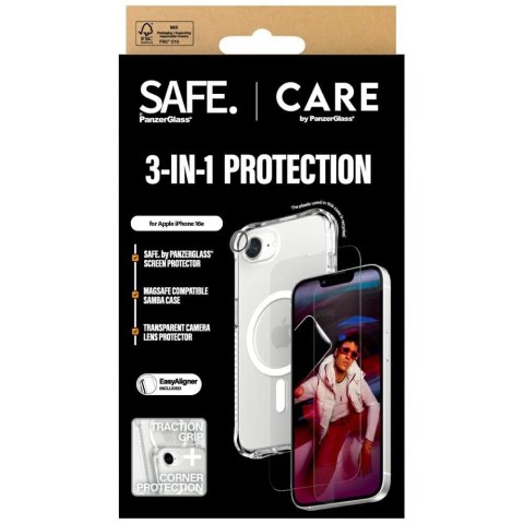 Zestaw ochronny CARE by PanzerGlass Fashion 3w1 Etui+Szkło+Lens na iPhone 16e - przezroczysty Zestaw ochronny CARE by PanzerGlass Fashion 3w1 Etui+Szkło+Lens na iPhone 16e - przezroczysty