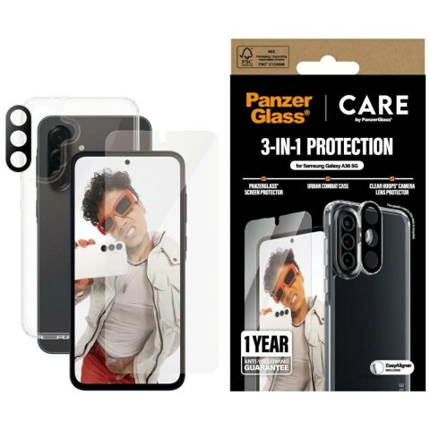 Zestaw ochronny CARE by PanzerGlass Flagship 3w1 Etui+Szkło+Lens na Samsung Galaxy A36 5G - przezroczysty Zestaw ochronny CARE by PanzerGlass Flagship 3w1 Etui+Szkło+Lens na Samsung Galaxy A36 5G - przezroczysty