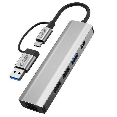 Adapter Tech-Protect HB03 HUB Adapter 5w1 USB-C + USB2.0 + USB3.0 + RJ45 - szary Adapter Tech-Protect HB03 HUB Adapter 5w1 USB-C + USB2.0 + USB3.0 + RJ45 - szary
