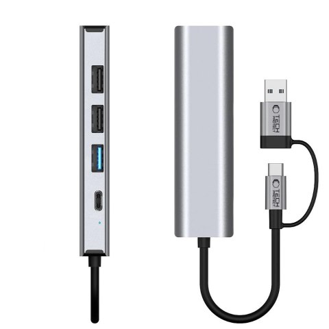 Adapter Tech-Protect HB03 HUB Adapter 5w1 USB-C + USB2.0 + USB3.0 + RJ45 - szary Adapter Tech-Protect HB03 HUB Adapter 5w1 USB-C + USB2.0 + USB3.0 + RJ45 - szary