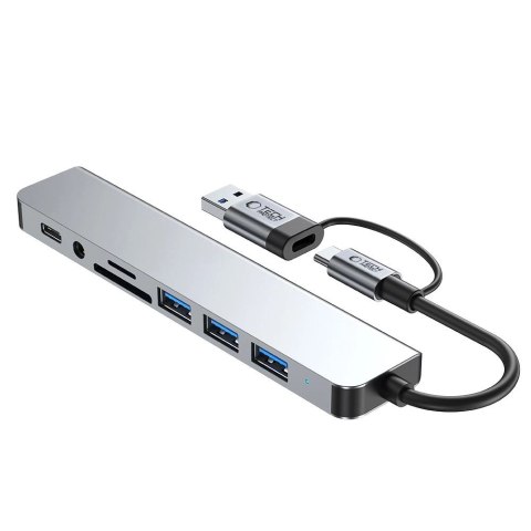 Adapter Tech-Protect HB06 HUB Adapter 8w1 TYP-C + USB2.0 + USB3.0 + SD/TF + AV3.5 - szary Adapter Tech-Protect HB06 HUB Adapter 8w1 TYP-C + USB2.0 + USB3.0 + SD/TF + AV3.5 - szary