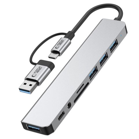 Adapter Tech-Protect HB06 HUB Adapter 8w1 TYP-C + USB2.0 + USB3.0 + SD/TF + AV3.5 - szary Adapter Tech-Protect HB06 HUB Adapter 8w1 TYP-C + USB2.0 + USB3.0 + SD/TF + AV3.5 - szary