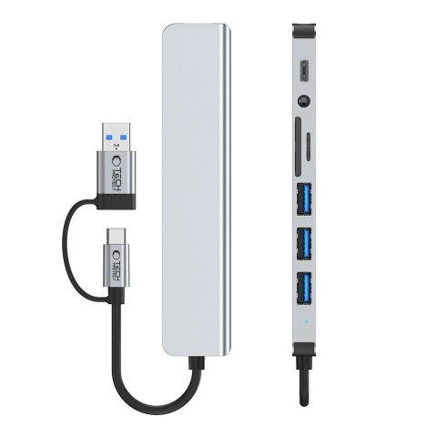 Adapter Tech-Protect HB06 HUB Adapter 8w1 TYP-C + USB2.0 + USB3.0 + SD/TF + AV3.5 - szary Adapter Tech-Protect HB06 HUB Adapter 8w1 TYP-C + USB2.0 + USB3.0 + SD/TF + AV3.5 - szary