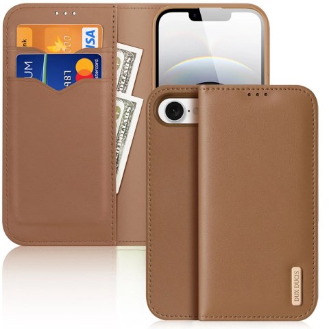 Etui Dux Ducis Hivo na iPhone 16e z klapką i ochroną RFID - brązowe Etui Dux Ducis Hivo na iPhone 16e z klapką i ochroną RFID - brązowe