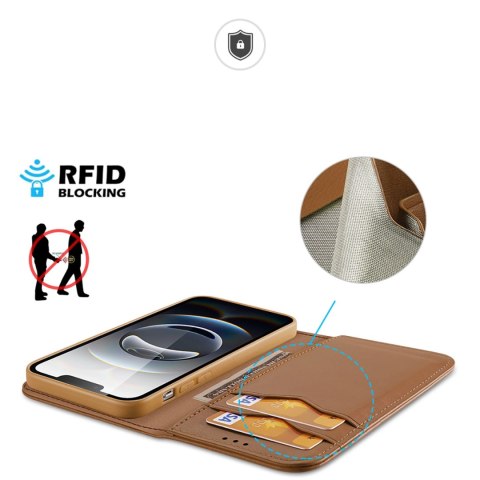 Etui Dux Ducis Hivo na iPhone 16e z klapką i ochroną RFID - brązowe Etui Dux Ducis Hivo na iPhone 16e z klapką i ochroną RFID - brązowe