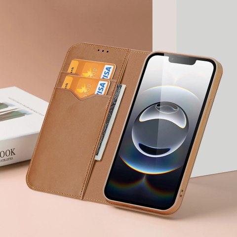 Etui Dux Ducis Hivo na iPhone 16e z klapką i ochroną RFID - brązowe Etui Dux Ducis Hivo na iPhone 16e z klapką i ochroną RFID - brązowe