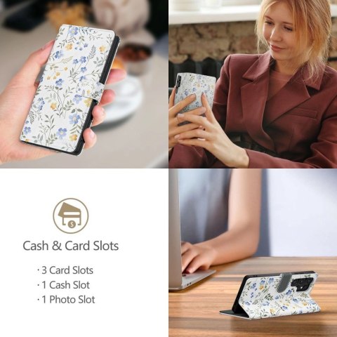 Etui Tech-Protect Wallet na Samsung Galaxy A36 5G - białe stokrotki