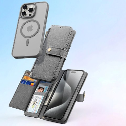 Etui skórzane Dux Ducis Lawa na iPhone 15 Pro Max - szare Etui skórzane Dux Ducis Lawa na iPhone 15 Pro Max - szare